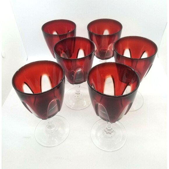 Gothic CRISTAL D'ARQUES-DURAND France Wine Water Goblet Ruby Clear Set of 6 - Picture 2 of 7